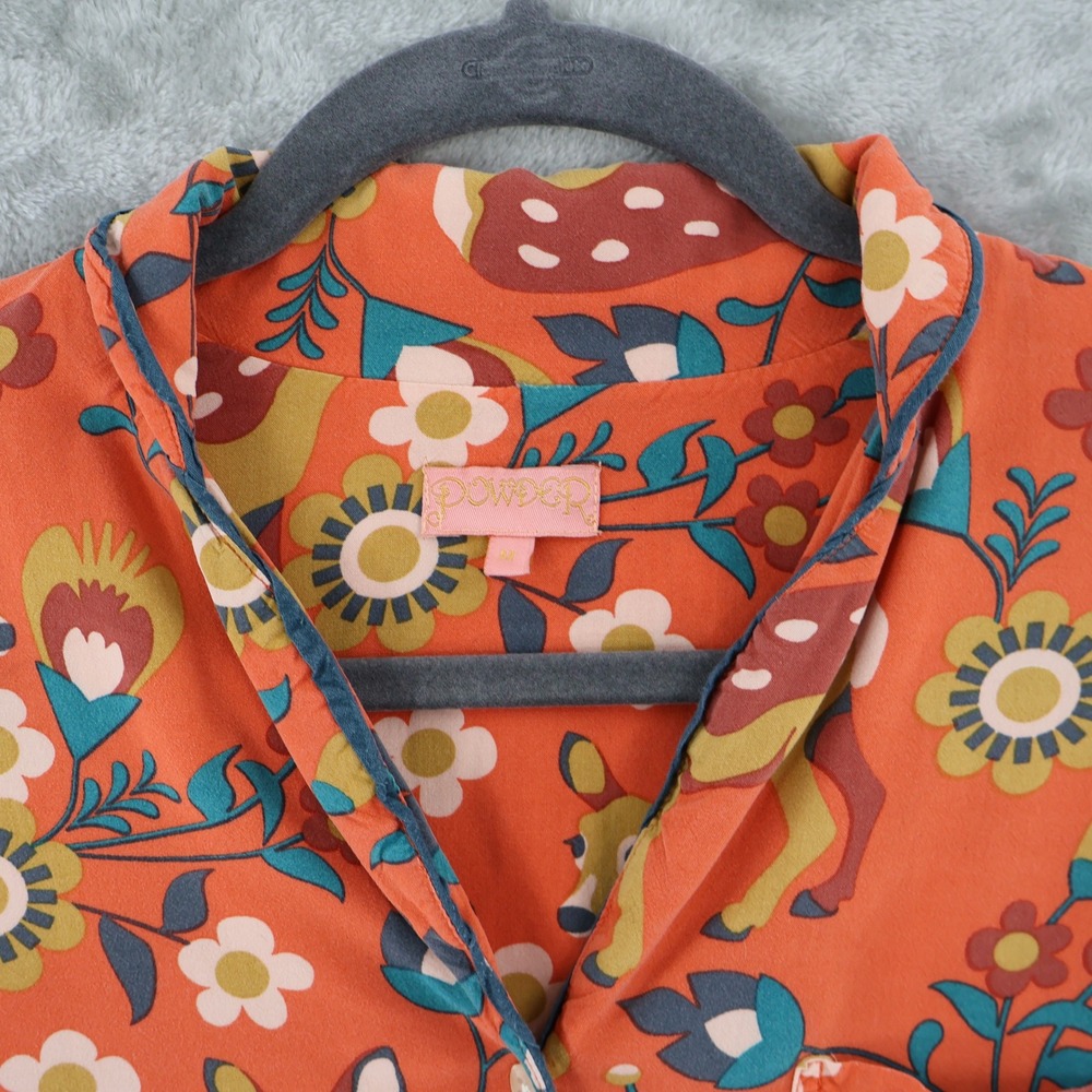 Powder Deer Floral Pajama Top Womens M Orange Fauna Cabincore Indie‎ Boho Twee - Picture 6 of 16